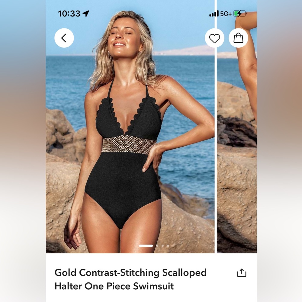 Cupshe Black and Gold Scalloped One Piece Swimsuit